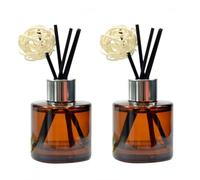 2Pcs 50Ml/1.7oz Empty Amber Glass Diffuser Bottles Jars with Silver Cap Essential Oil Containers Fragrance Accessories for DIY Replacement Reed Diffuser(Sticks Excluded)