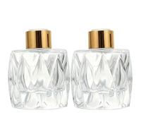 2PCS 50ml/1.7oz Empty Clear Glass Diffuser Bottle Diffuser Jar with Gold Cap Essential Oil Container Fragrance Accessories Use for DIY Replacement Reed Diffuser Set for Home Office (Prismatic)