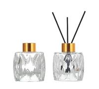 2PCS 50ml/1.7oz Empty Clear Glass Diffuser Bottle Diffuser Jar with Gold Cap Essential Oil Container Fragrance Accessories Use for DIY Replacement Reed Diffuser Set for Home Office (Prismatic)