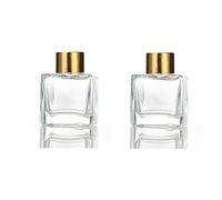 2PCS 50ml/1.7oz Empty Clear Glass Diffuser Bottle Diffuser Jars with Gold Cap Small Square-Shaped Essential Oil Container Fragrance Accessories Use for DIY Replacement Reed Diffuser Set
