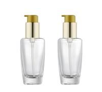 2Pcs 50ml/1.7oz Empty Clear Glass Lotion Pump Bottle with Gold Pump Top Portable Essential Oil Pump Dispensers Jars Vials Hair Conditioner Container for Makeup Emulsion Toner