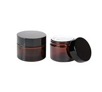 2Pcs 50ml Amber Glass Jar with Black Lids and Inner Liner Empty Refillable Cosmetic Container Jar Travel Pot Sample Bottle for Lotion Cream Powder