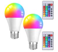 2PCS 5W E27 Dimmable LED Colour Changing Bulbs with Remote Control, E27 Screw Type Smart Light Bulb, LED Colour Changing Light Bulb, 16 Color Choices + 4 Modes for Daily Lighting and Mood Lighting