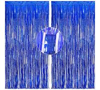2PCS 6.5Ft Glitter Blue Foil Fringe Curtains Backdrop Sparkle Metallic Tinsel Streamers Backdrop for Party Prom Birthday Wedding Decoration Christmas Decorations Party Favors, 1 x 2m/ 3.3 x 6.5 feet
