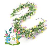 2Pcs 6.9Ft Easter Egg Garland, Artificial Flower Garlands with Colorful Eggs & Green Leaves, Rustic Easter Decor for Mantle, Fireplace, Table, Wall, Stairs, Holiday Spring Decoration for Home