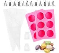 2Pcs 6-Cavity 3D Macaroon Silicone Molds, BOJVESH Macaron Fondant Candy Mold with 2 Piping Bags and 12 Nozzles, Macaron Cake Decorating Mould for Hamburger, Muffin, Chocolate, Candle, Soap