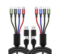 2PCS 6 in 1 Multi Charging Cable, 4 in 2 Universal Charger Cable 15W Multi Charger Cable with Smart Current Distribution with Micro USB/Type C/Ligh-tning Cables for iPhone 16 15 14 13/Samsung/HUAWEI
