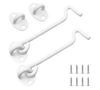 2PCS 6 inch Hook and Eye Latch, Barn Door Hook Lock, Stainless Steel Shed Lock Cabin Hooks Outside Metal Door Looks Gate Latches with Mounting Screws for Doors Gate Window Closet Silent Brace, White