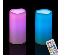 2PCS 6" Multi-Color Flameless LED Pillar Candles with Remote Timer/Battery Operated Electric Flickering Plastic LED Fake Candle for Halloween Pumpkin Light Lantern Christmas Decorations