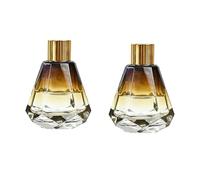 2PCS 60ML/2oz Diamond Shaped Glass Diffuser Bottles DIY Essential Oil Fragrance Replacement Diffuser Set with Rubber Plug and Gold Lid Aromatherapy Storage Containers for Home Office