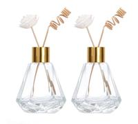 2PCS 60ML/2oz Empty Diamond Shaped Glass Diffuse Bottle Jars Essential Oil Fragrance Diffuser Set with Rubber Plug and Gold Lid Aromatherapy Storage Container Fragrance Accessories