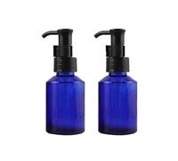 2PCS 60ml Upscale Refillable Cobalt Glass Lotion Pump Bottle with Black Lock Dispenser Toiletries Bottle Cosmetic Container Jar Pot for Cream Essence Shampoo Body Wash