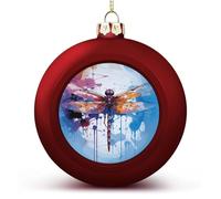 2PCS 60mm Red Personalised Christmas Bauble,Colorful Abstract Dragonflyprinted Plastic Shatterproof Customizable Photo Text Christmas Decorations Baubles