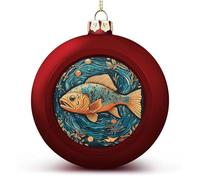 2PCS 60mm Red Personalised Christmas Bauble,Colorful Fish Paintingprinted Plastic Shatterproof Customizable Photo Text Christmas Decorations Baubles