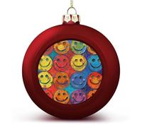 2PCS 60mm Red Personalised Christmas Bauble,Colorful Smiley Faceprinted Plastic Shatterproof Customizable Photo Text Christmas Decorations Baubles