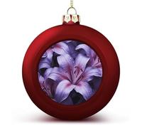 2PCS 60mm Red Personalised Christmas Bauble,Purple Lily Flowersprinted Plastic Shatterproof Customizable Photo Text Christmas Decorations Baubles
