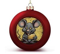 2PCS 60mm Red Personalised Christmas Bauble,Rat Eats A Piece of Cheeseprinted Plastic Shatterproof Customizable Photo Text Christmas Decorations Baubles