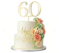2PCS 60th Birthday Cake Topper,Elegant Large Gold Number 60 Acrylic Cake Decorations,Reusable,Retirement Party, Diamond Wedding Anniversary Celebration