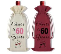 2Pcs 60th Birthday Wine Bag Gifts for Women Men 60th Birthdays Party Decorations Wine Bottle Bag 60 Year Old Birthday Gifts for Grandma Mum Dad Sister Brother Husband Wife Friend