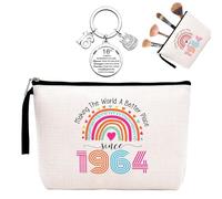 2PCS 60th Gifts for Women of Make Up Bag 60th Birthday Gift Bag for Women with 60th Birthday Metal Keychain Funny 60th Birthday Gifts for Women Rainbow Make Up Bag Inspirational Keyring Gifts