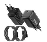 2PCS 65W USB C Charger, Quick Charge PD3.0 GaN II Adapter with 2M USB C Cable, Compatible with Samsung Galaxy S25/S24/S23, for iPhone 17/16/15, for Macbook Pro/Air (Black)