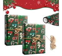 2pcs 67 Wrapping Paper Christmas, 6 7 Meme Funny Wrapping Papers, Christmas Paper, Multiple Use for Birthday Party Holiday Present Gift Wrapped Paper Sheets Roll for Friends Family Coworkers (Green)