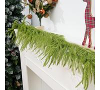 2PCS 6FT Christmas Norfolk Garland Decorations, Faux Pine Garland Outdoor, Artificial Unlit Green Garlands, Christmas Mantel Decoration Indoor, Thick Greenery Xmas Decor in The Winter