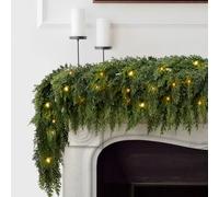 2PCS 6FT Pre-lit Christmas Cedar Garland with 60 Lights, Full 160 Pine Tips, Realistic Faux Garland Artificial Greenery for Fireplace Table Mantl Wall Indoor Outdoor Winter Holiday Decorations