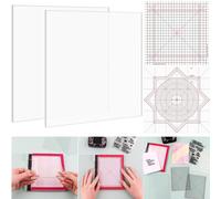 2PCS 6X6" Photopolymer Grip Mat with 8PCS Printed Guides for Stamping,Multi-Use Non-Slip Sticky Mats Fit In Stamp Positioning Tool for Card Making Hold Your Cardstock In Place When Stamping,Stencil
