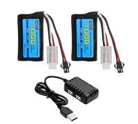 2PCS 7.4V 1000mAh 2S Li-ion Battery with SM-2P Plug and 2-in-1 Charger for WPL MN D90/91, 99/99s D12 RC Car, H101 Remote Control Boat and Ansky Gel Ball Impact Gun Battery
