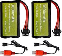 2PCS 7.4V 2000mAh 15C 2S Rechargeable Battery(USB Charging Cable & SM-4P Plug) Compatible with EC08 DE85 RC Car Truck RC Boat RC Drone Engineering Vehicle Battery