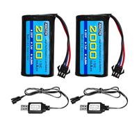 2PCS 7.4V 2000mAh 15C 2S SM-3P Plug Lipo Battery with USB Charging Cable for DE43 DE60 9500E RC Car Truck Huina 1575 RC Engineering Vehicle RC Toy