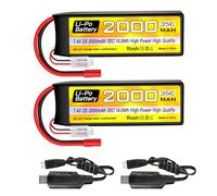 2PCS 7.4V 2000mAh 2S Lipo Battery 35C with 3.5mm Banana Head Plug with USB Charging Cable for RC Car Truck RC Boat RC Quadcopter FPV Drone Battery