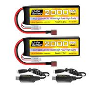 2PCS 7.4V 2000mAh 2S Lipo Battery 35C with T-plug with USB charging cable for RC Car Truck RC Boat RC Quadcopter FPV Drone Battery