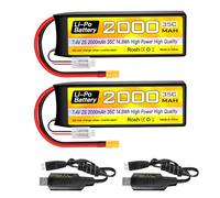 2PCS 7.4V 2000mAh 2S Lipo Battery 35C with XT30 Plug with USB Charging Cable for RC Car Truck RC Boat RC Quadcopter FPV Drone Battery