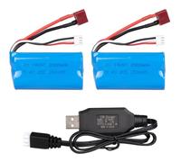 2PCS 7.4V 2000mAh Battery Pack With Deans T Connector & USB Charger, Rechargeable 2S Lithium Battery for WLtoys 4WD High Speed RC Cars and Most 1/10, 1/12, 1/16 Scale RC Cars Trucks