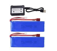 2PCS 7.4V 2200mah Lithium Battery with 2 in 1 Charger for WLtoys K949 10428 10428-A L202 High Speed Off-road Vehicle RC Four-wheel Drive Bigfoot Climbing Car Battery