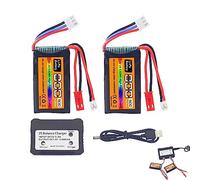 2PCS 7.4V 2S 50C 800mAh JST and PH2.0 Connectors with 2 in 1 Charger for SCX24 RC Car Compatible with RC Car Truck Drone Battery Part in 1/10, 1/16, 1/18, 1/24 Scale
