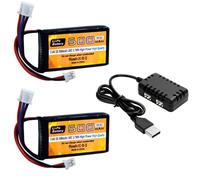 2PCS 7.4V 500mAh 30C PH2.0 Plug Lipo Battery Strap with 2-in-1 Charger for AX24 SCX24 RC Car Models, and Most 1/10, 1/16, 1/18, 1/24 Scale RC Car Truck, Drones