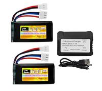 2PCS 7.4V 600mAh 35C 2S Lipo Battery with Molex Plug with 2-in-1 Charger for FMS FCX24 RC Car Truck RC Electric Climbing Vehicle FCX24 Battery