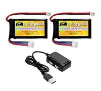 2PCS 7.4V Li-po Battery 2S 30C 1100mAh Battery with PH2.0 Plug for SCX24 Toy VehiclesCompatible with most 1/10th, 1/16th, 1/18th, 1/24th scale RC Car trucks with 2-in-1 Charger