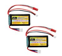 2PCS 7.4V LiPo 2S 50C 800mAh with JST and PH2.0 plug for SCX24 RC Car Battery, Compatible with most 1/10, 1/16, 1/18, 1/24 Scale RC Car, Truck and RC Drone Batteries