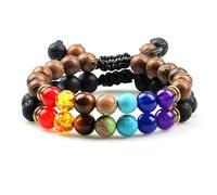 2pcs 7 chakra beaded men tiger eye natural lava rock stone reiki bracelets buddha balance women prayer