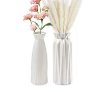 2pcs 7 Inch White Ceramic Vase for Flowers,Porcelain Vases,White Ceramic Vases, Boho vases for Pampas Grass, Modern Vase for Neutral Home Decor, Table Shelf Living Room Farmhouse Decor