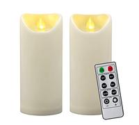 2PCS 7" Outdoor Waterproof LED Flameless Pillar Candles with Remote & Timer/Large Flickering Battery Operated Electric Ivory Plastic Fake Candles for Outside Patio Lantern Fireplace Decorations