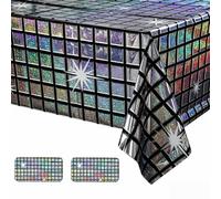2Pcs 70s 80s Disco Black and Silver Plastic Table Cover,Disco Party Decorations Birthday Table Cloth Rectangle Disposable Tablecloths for Festival Birthday Table Decorations Party Supplies,200x100cm