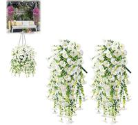 2pcs 75cm Artificial Hanging Flowers UV Resistant Fake Flowers Artificial Plants Outdoor Flower Bouquet Vine Plants Drooping Plants for Home Wall Garden Wedding Indoor Outdoor Decor (White)