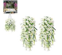 2Pcs 75cm Plastic Flowers for Outdoors, Artificial Hanging Baskets, Artificial Hanging Flowers, Faux Hanging Baskets, No Fade Plastic Flowerss Decoration, for Window Garden Porch Garden (white)