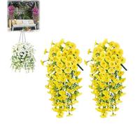 2Pcs 75cm Plastic Flowers for Outdoors, Artificial Hanging Baskets, Artificial Hanging Flowers, Faux Hanging Baskets, No Fade Plastic Flowerss Decoration, for Window Garden Porch Garden (yellow)