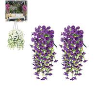 2Pcs 75cm Plastic Flowers for Outdoors, Artificial Hanging Baskets, Artificial Hanging Flowers, Faux Hanging Baskets, No Fade Plastic Flowerss Decoration, for Window Garden Porch Garden (deep purple)